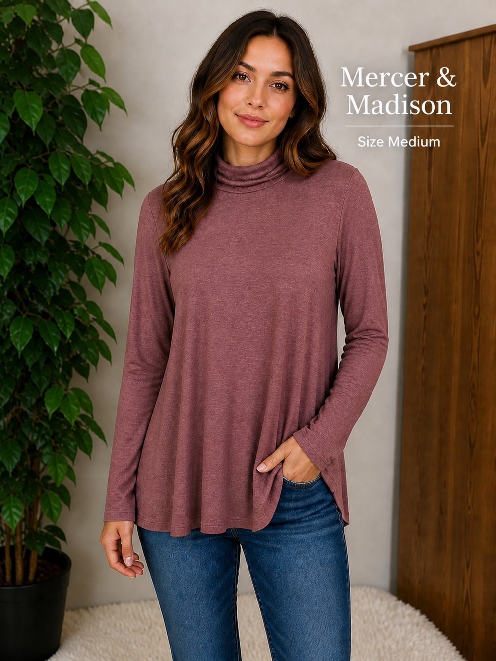 Mercer & Madison Mauve Marled Turtleneck Top Size Medium